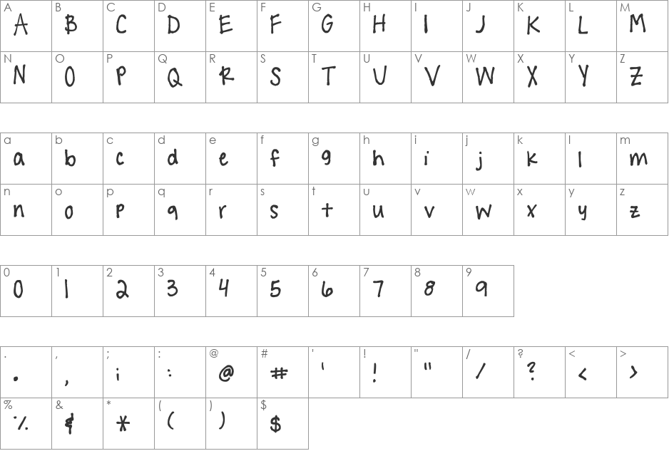 !!! Handwritingg <3 font character map preview