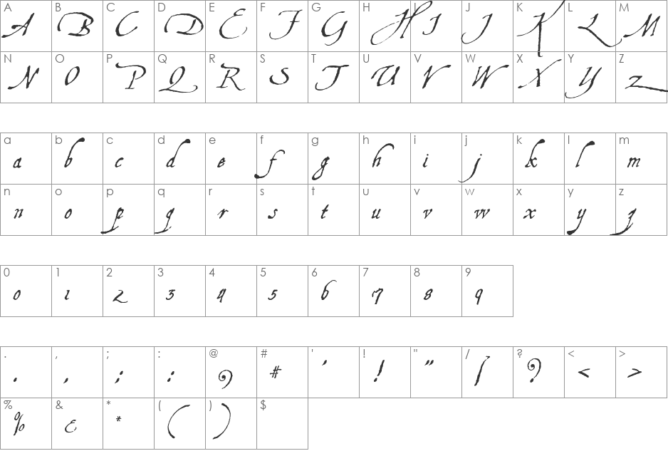 AquilineTwo font character map preview