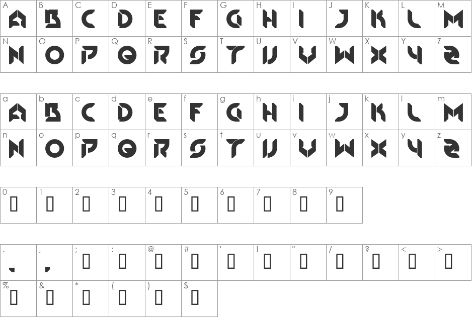 H74 Rinzler font character map preview