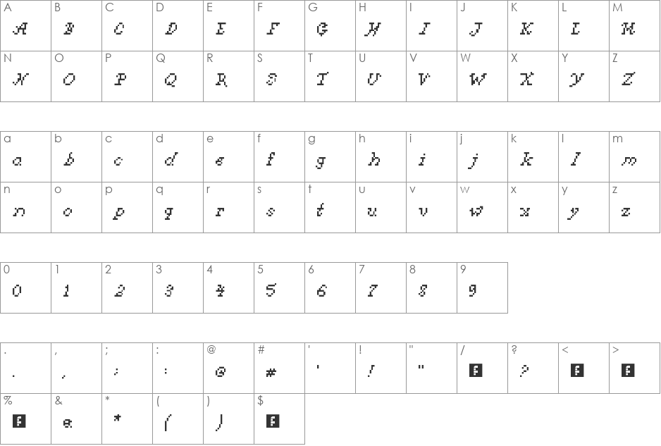 Aquis font character map preview