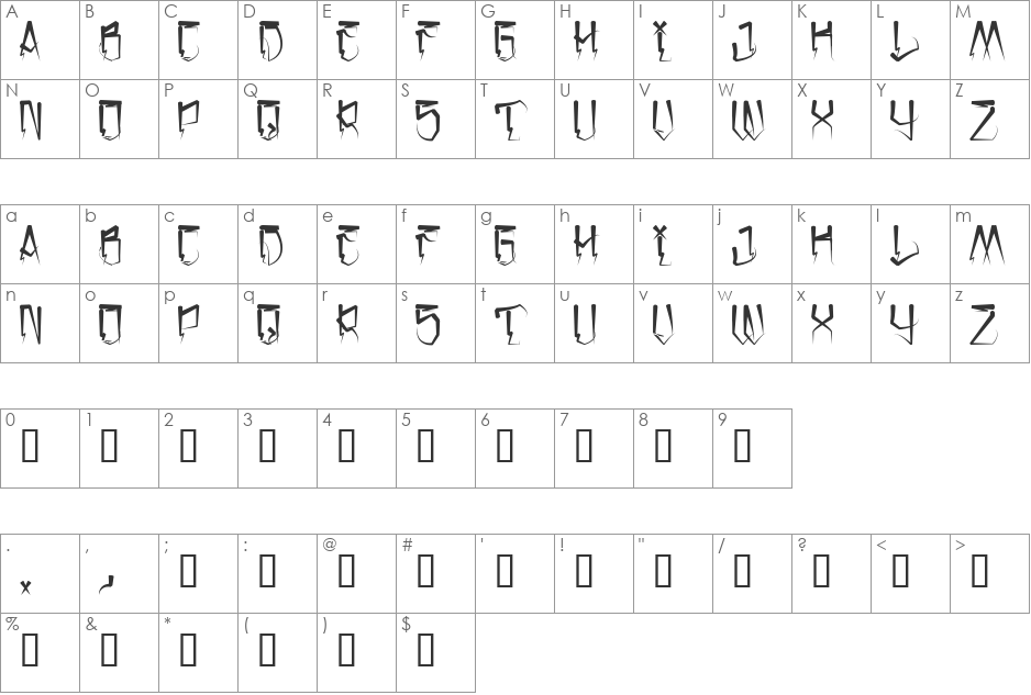 H74 San Loscisco font character map preview