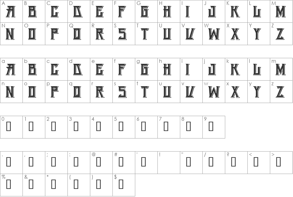 H74 Snake Oil font character map preview