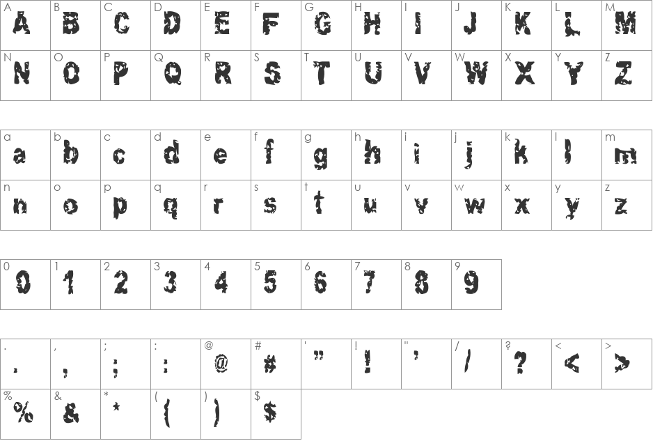 Hacknslash font character map preview