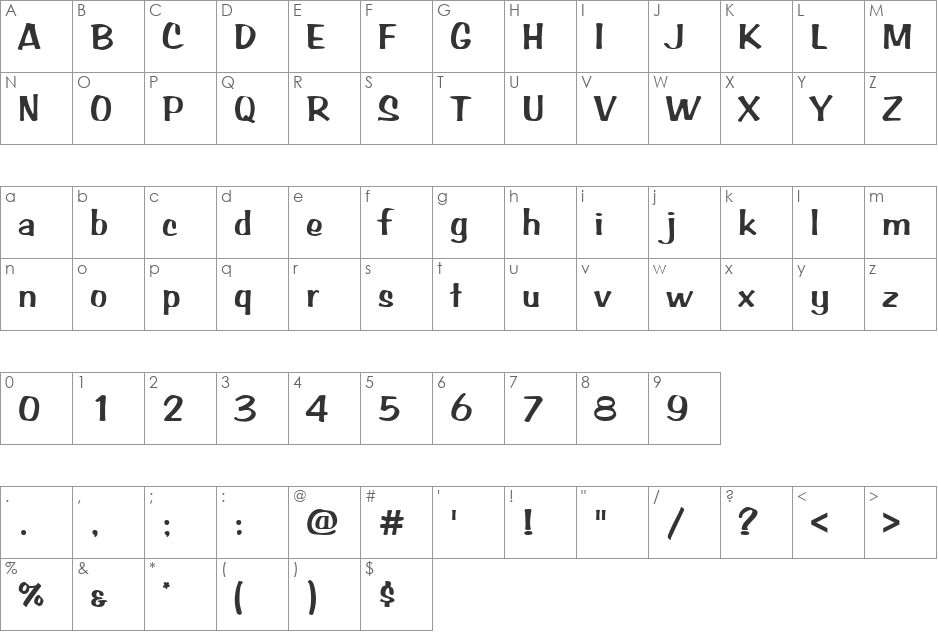 ArabBruD font character map preview