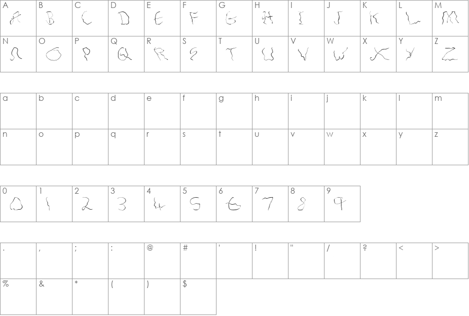 Hair Line font character map preview