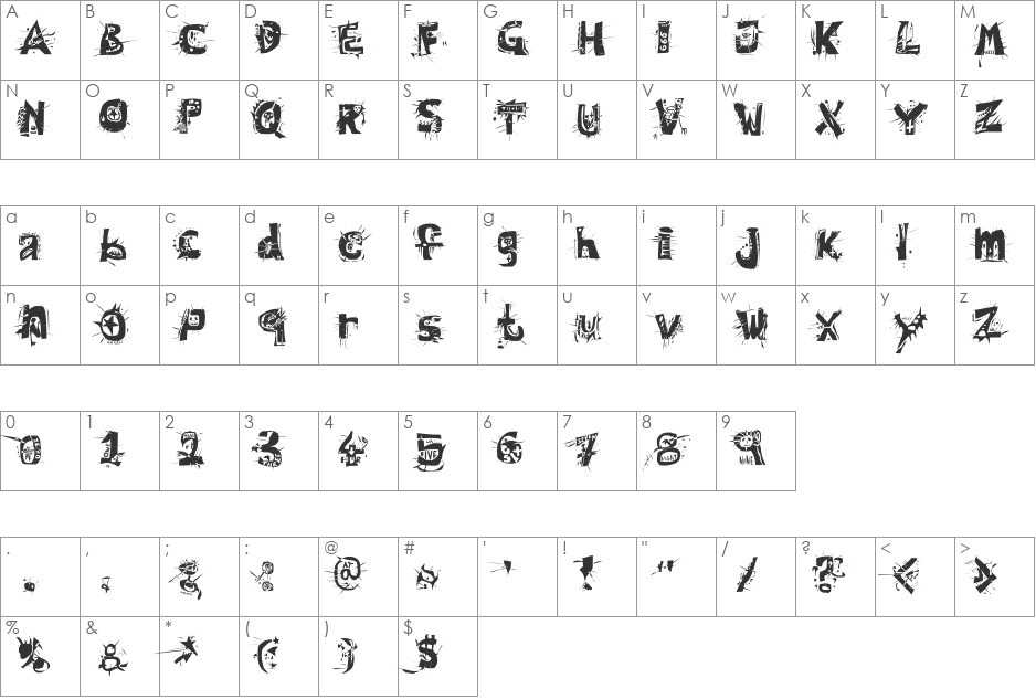 Hair of the dog font character map preview