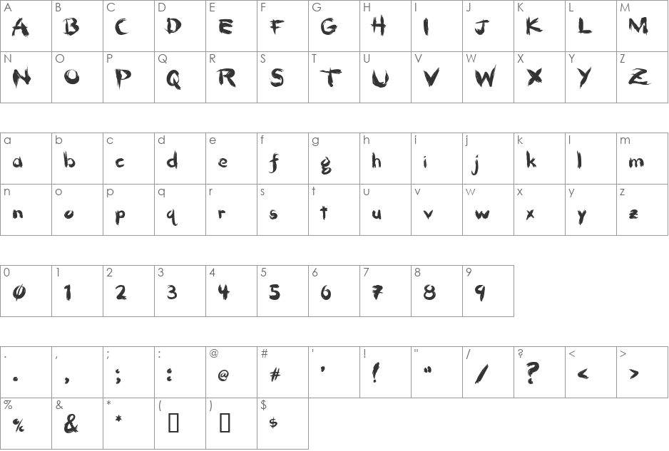 HairBrush font character map preview
