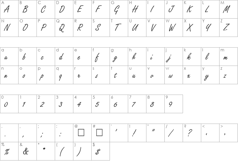Arabella font character map preview