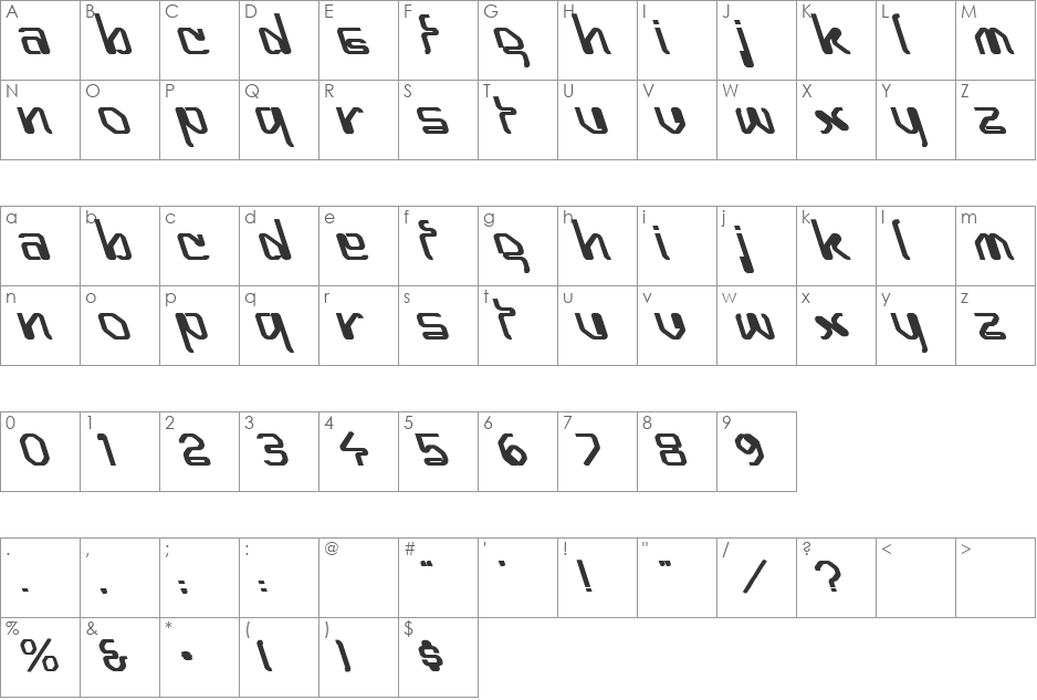Hairpin-Pushed to The Left font character map preview