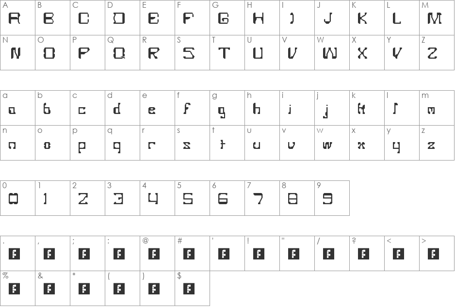 HAL 1000 font character map preview
