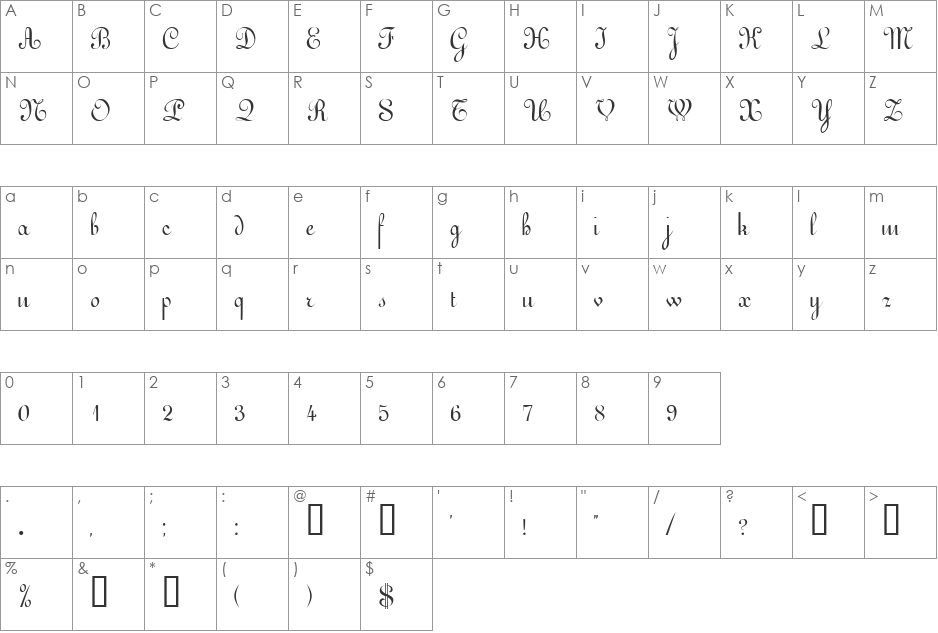 ArabescoScriptSSK font character map preview