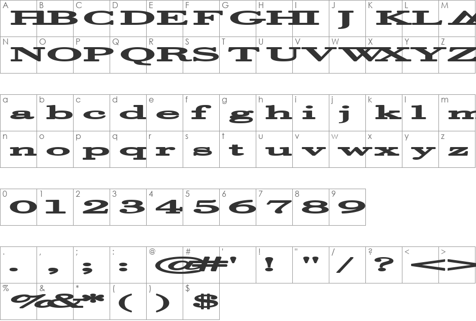 Halcyonia font character map preview