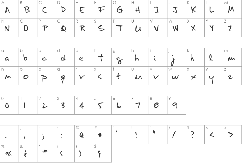 HaleysHand font character map preview