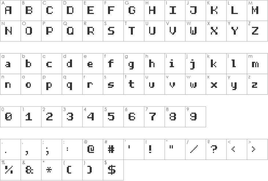 Half Bold Pixel-7 font character map preview