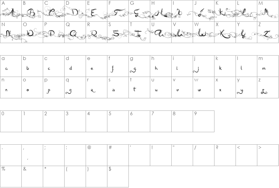 Arabia font character map preview