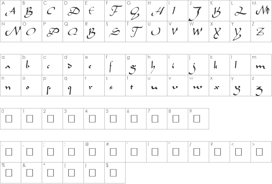 Arabia font character map preview