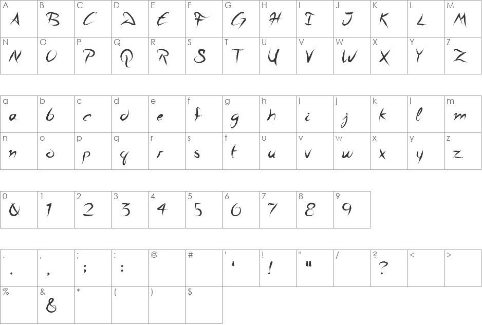 A Quiet Sleep font character map preview