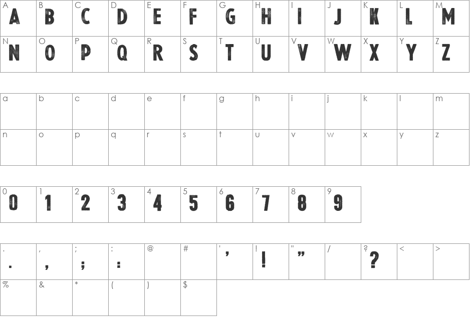 Halftoned Backup font character map preview
