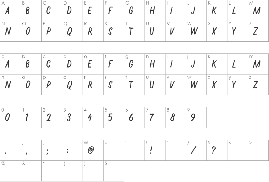Halfway font character map preview