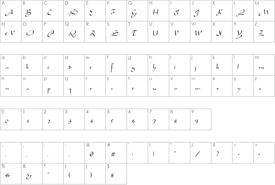 Arabian font character map preview