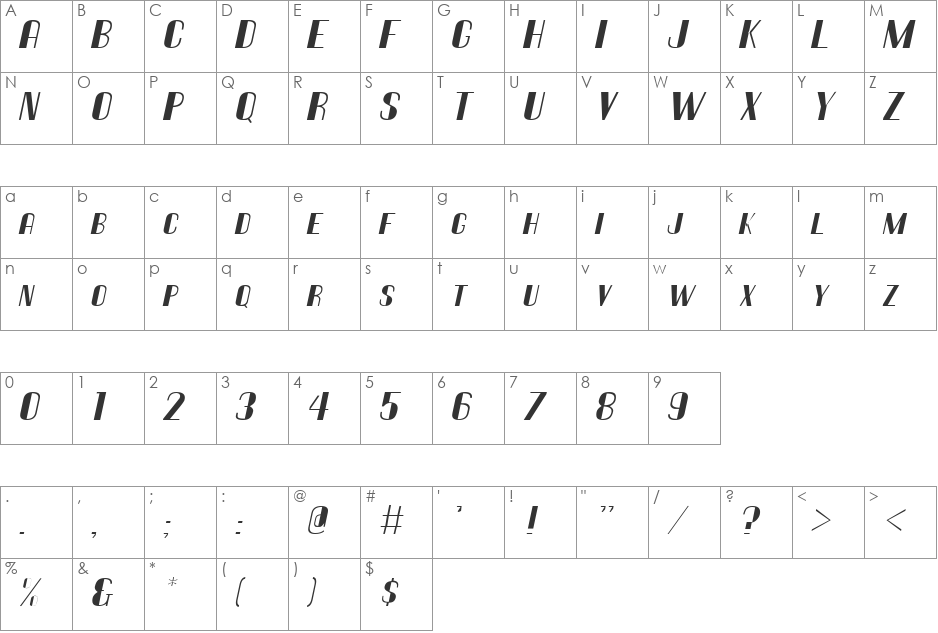 Hallandale Deco It.SC JL font character map preview