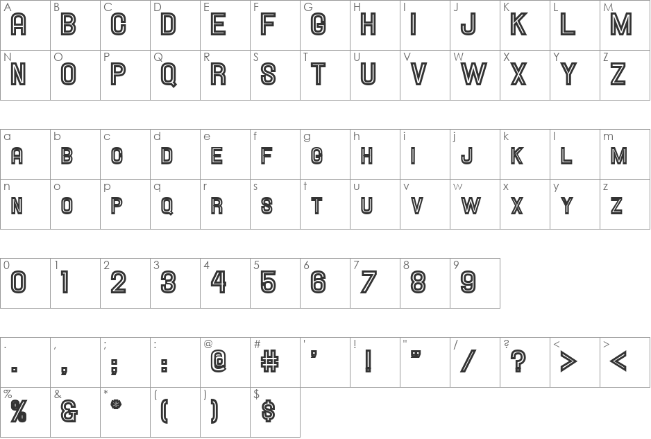 Hallandale Inline SC It. JL font character map preview