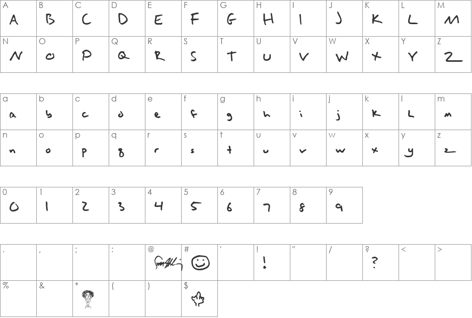 Hallisey font character map preview