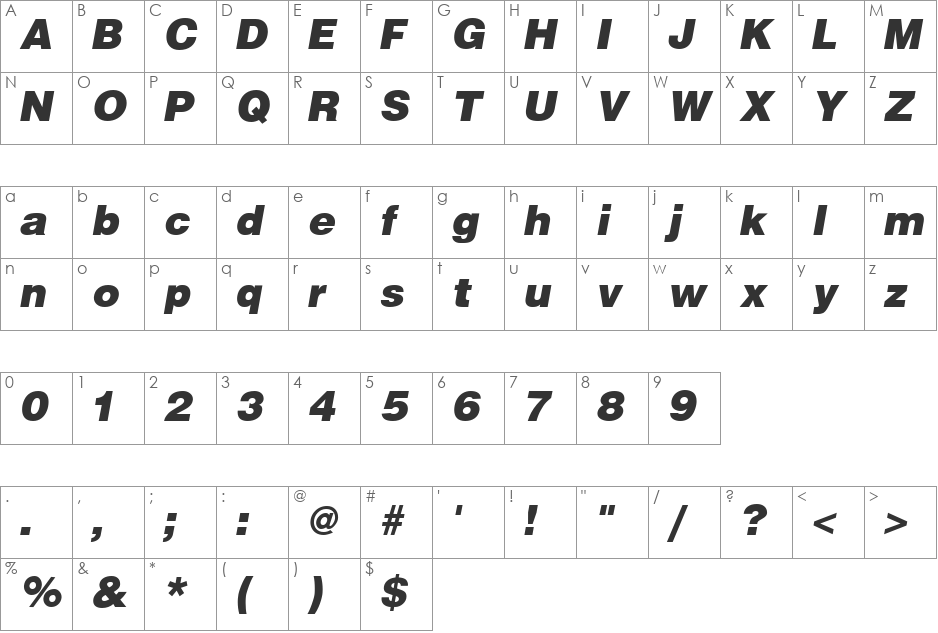Hallmarke Condensed Black font character map preview