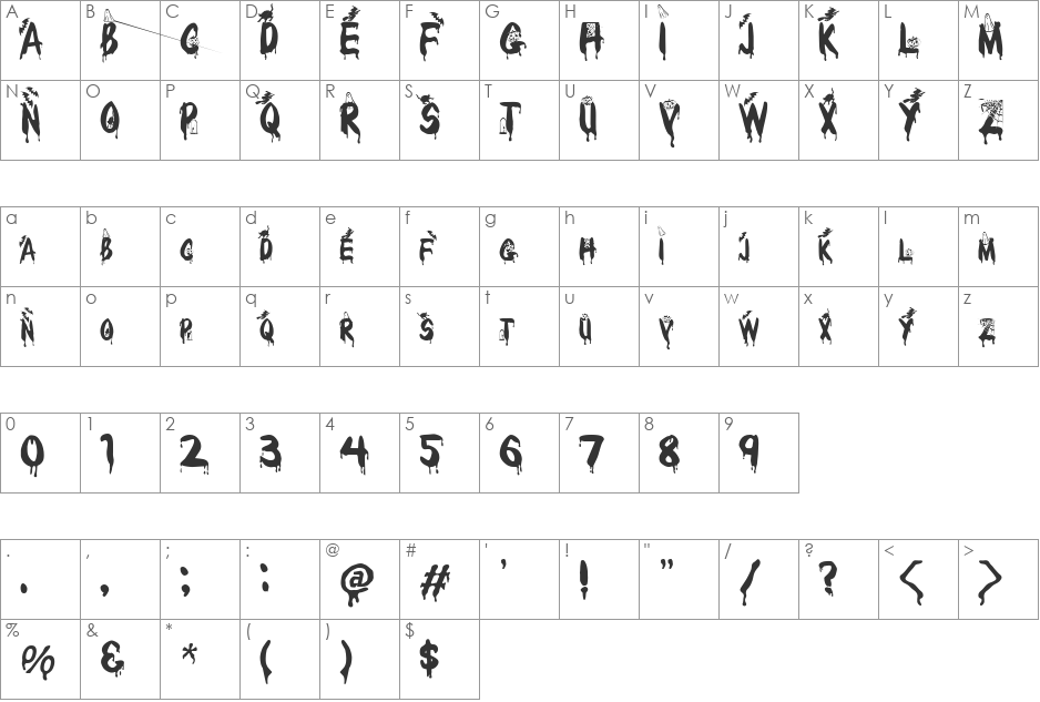 Hallopics font character map preview
