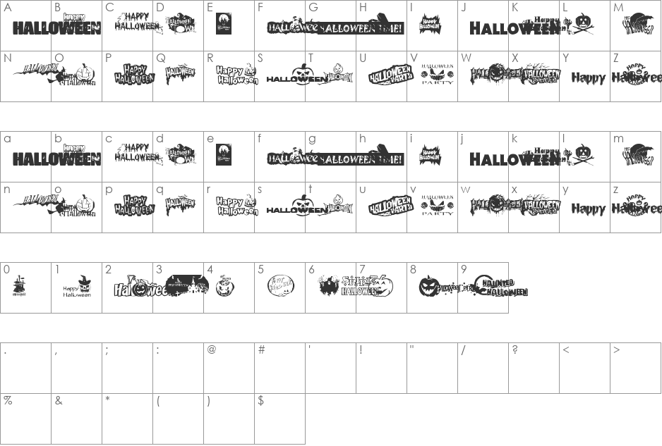 Halloween Logo font character map preview