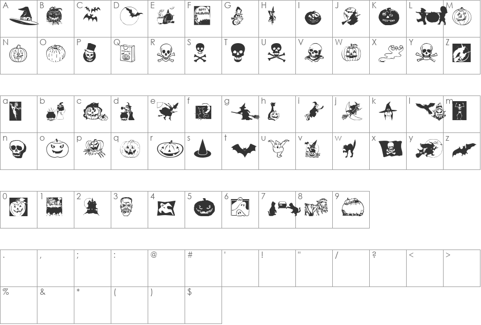 Hallsymbol font character map preview