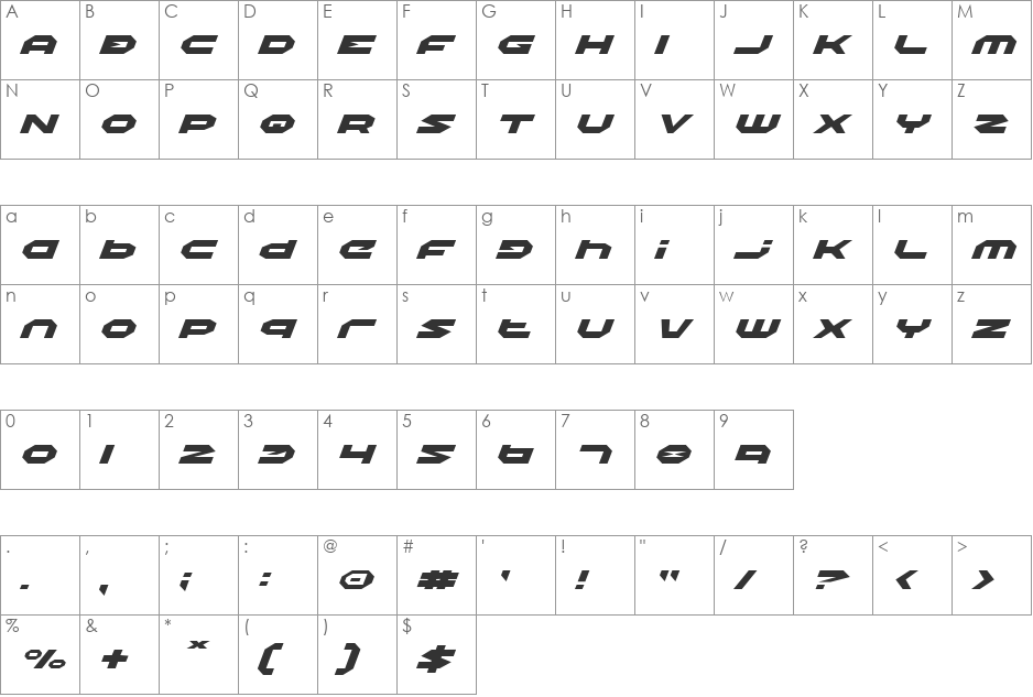 Halo Expanded font character map preview