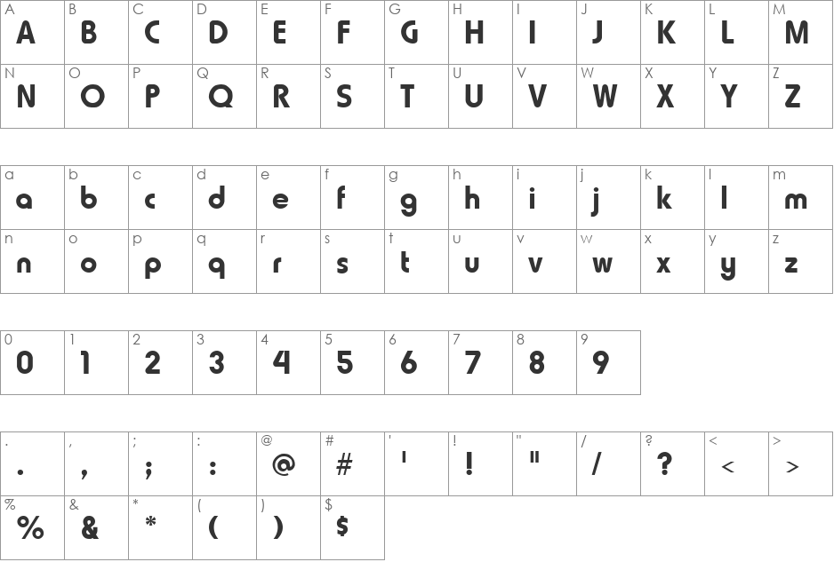 Hammer Fat font character map preview