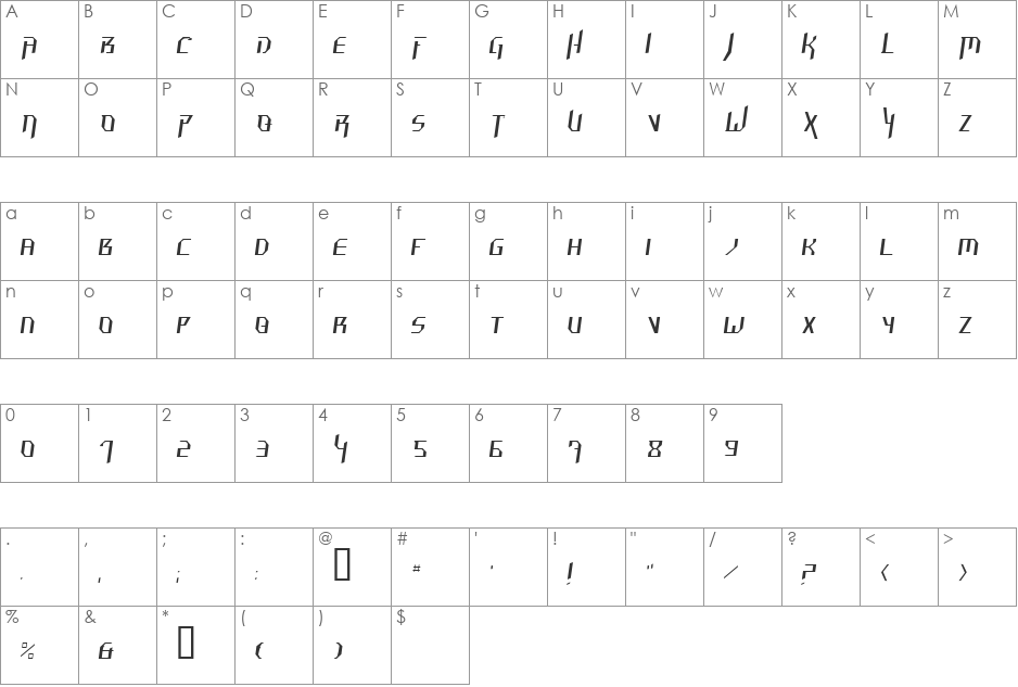 HammerheadOutline font character map preview