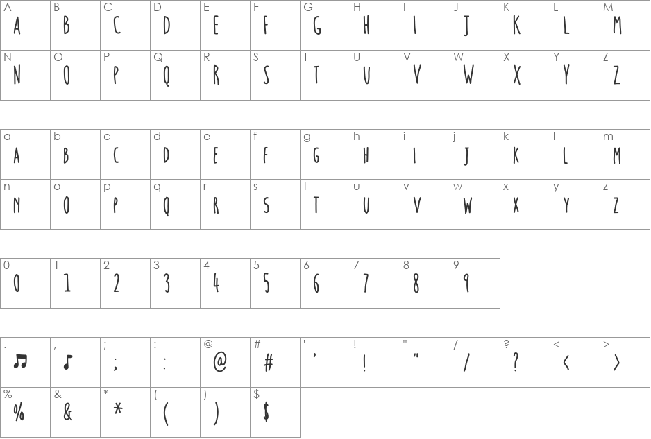Hammers.and.Strings font character map preview