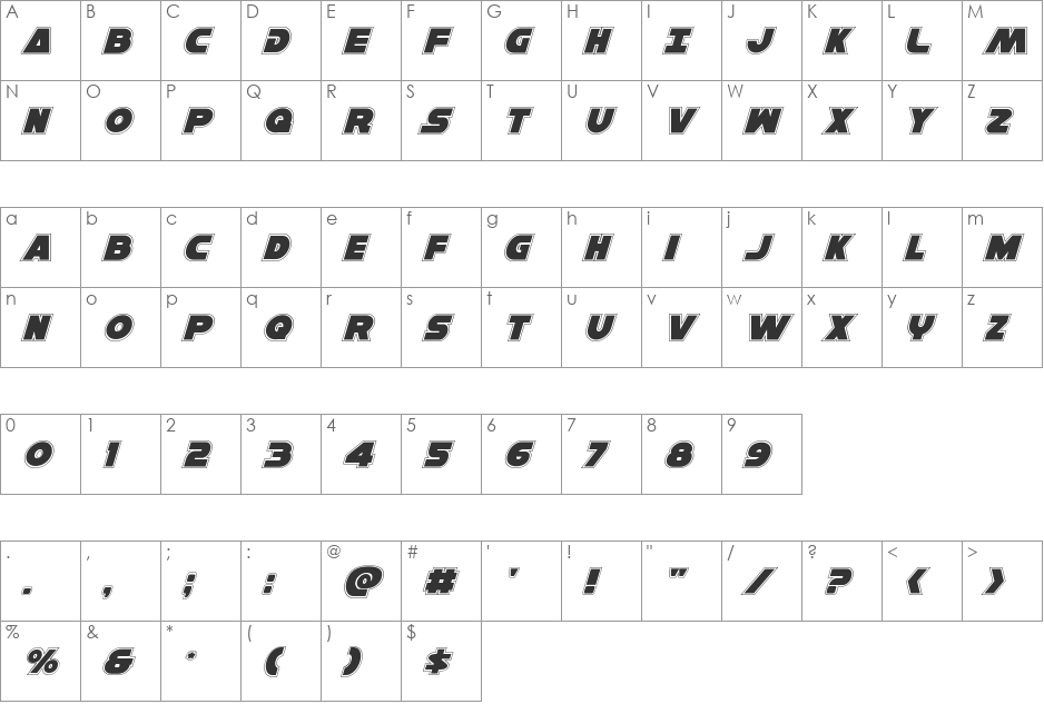 Han Solo Academy Italic font character map preview