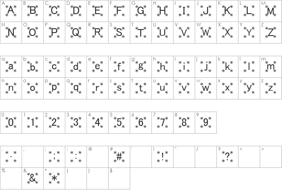 hana Font font character map preview