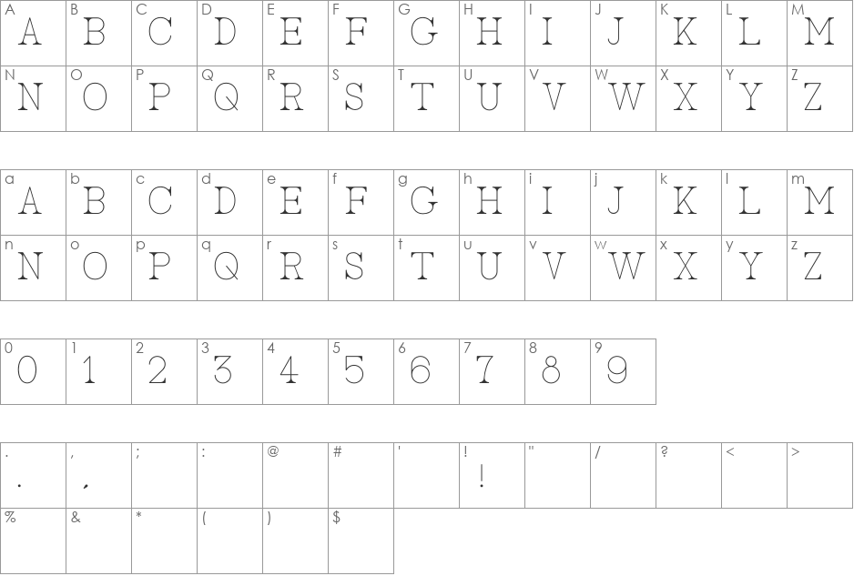 AC Big Serif font character map preview