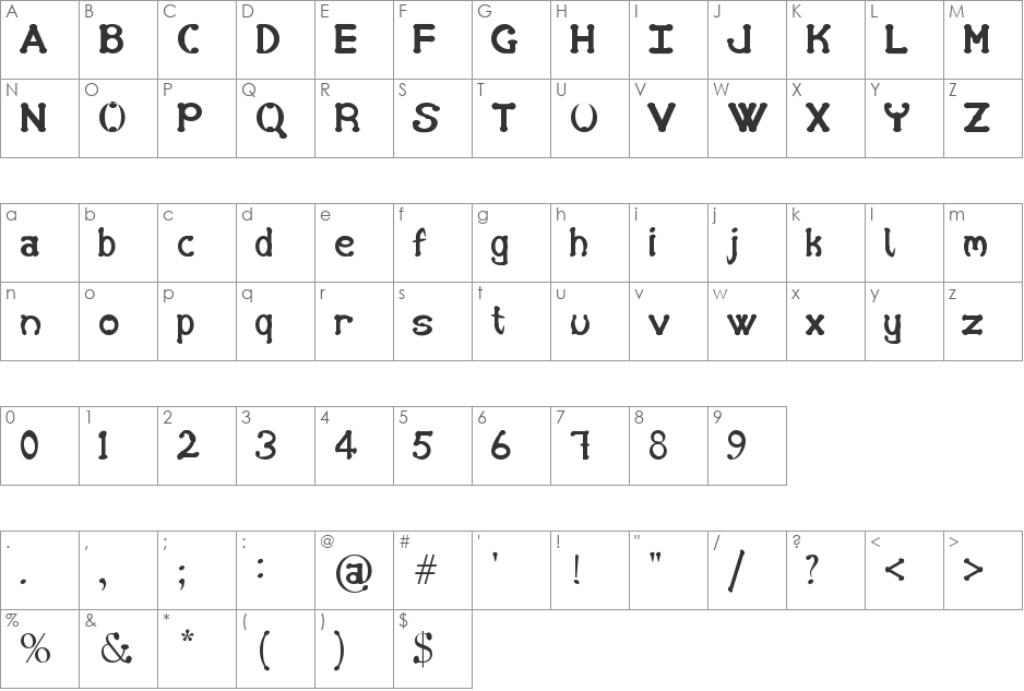 Hand font character map preview