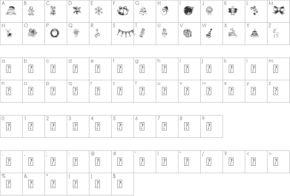 Hand Christmas Doodle font character map preview