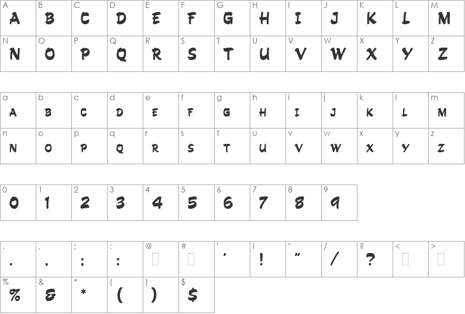 Hand Drawn font character map preview