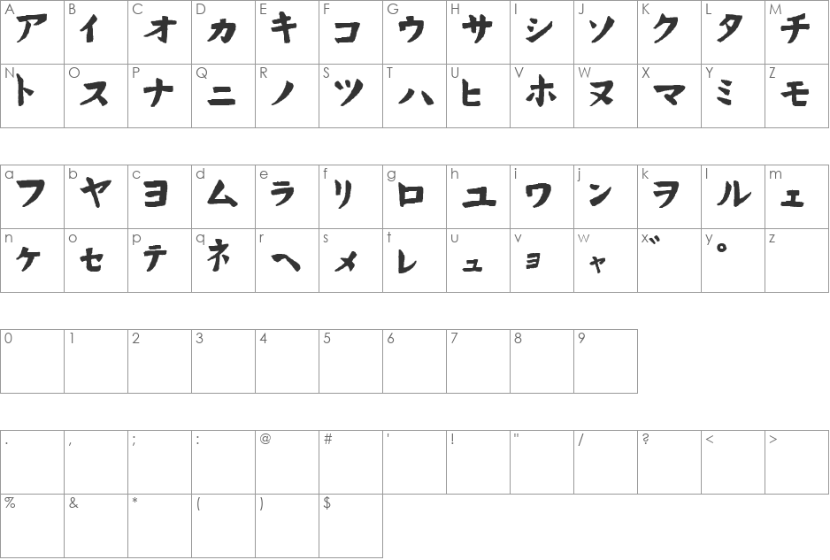 Hand Drawn Wasabi font character map preview