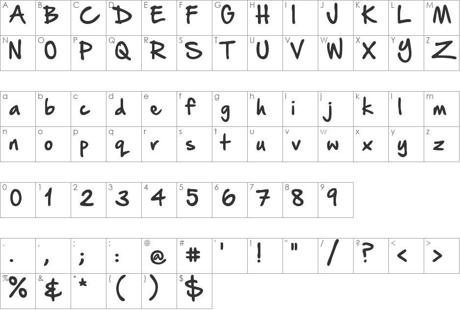 Hand Of Sean (Demo) font character map preview