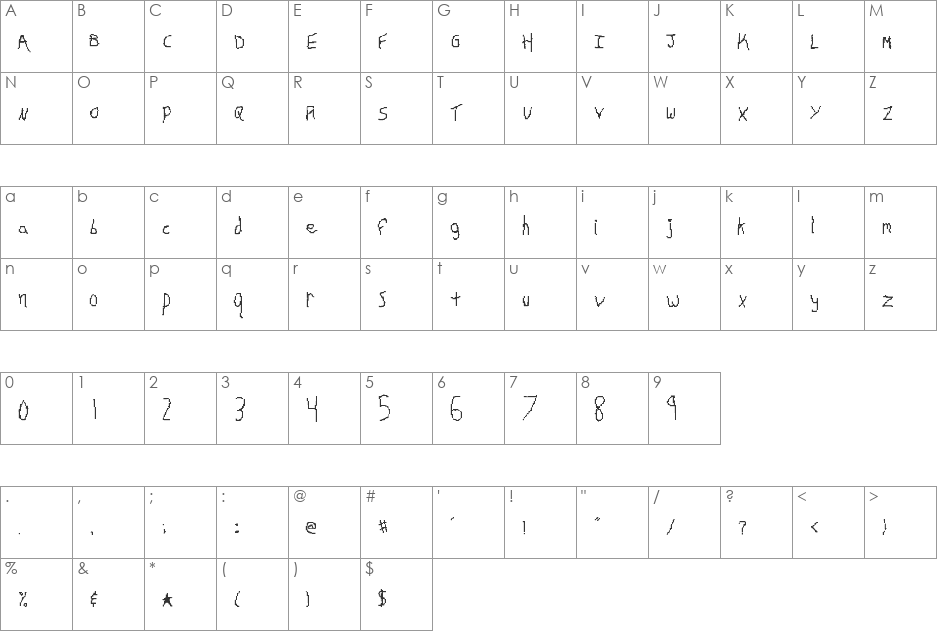 Hand Pixelrock font character map preview