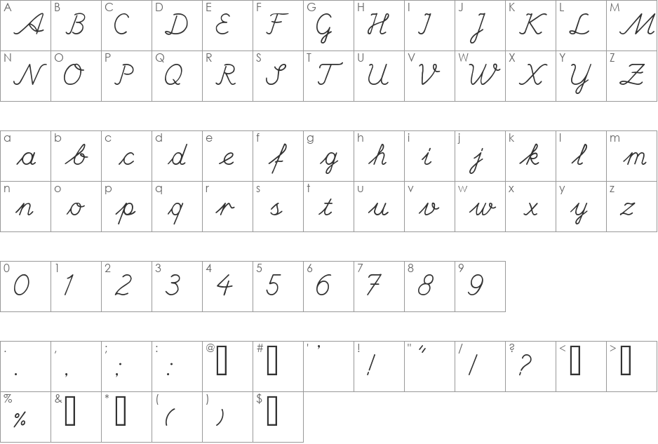 Hand Road font character map preview