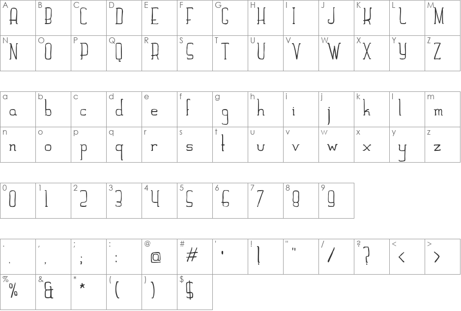 Hand Slab font character map preview