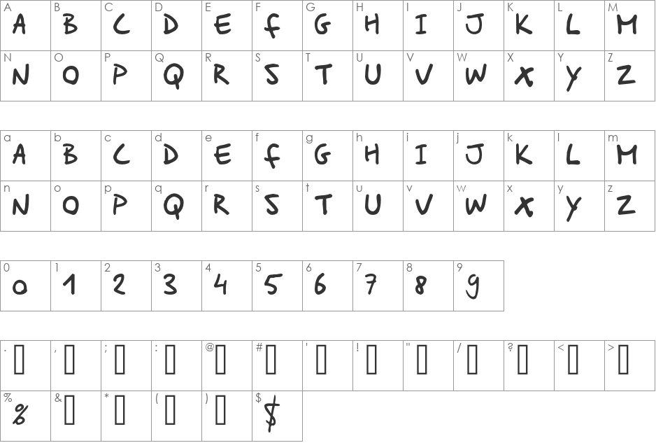 Hand Solo font character map preview