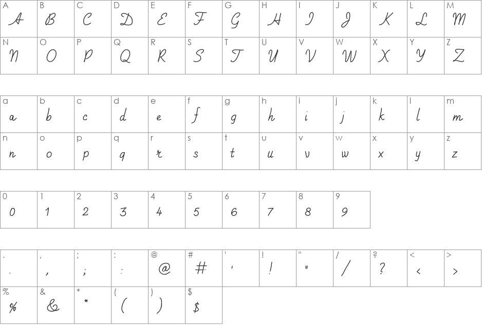 Handa font character map preview