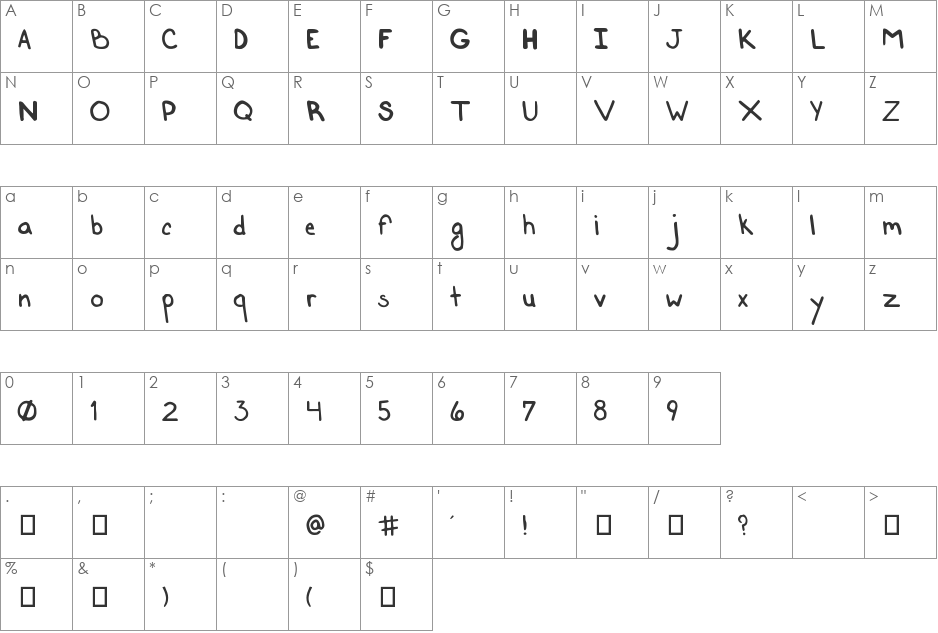 Handbag Regular font character map preview