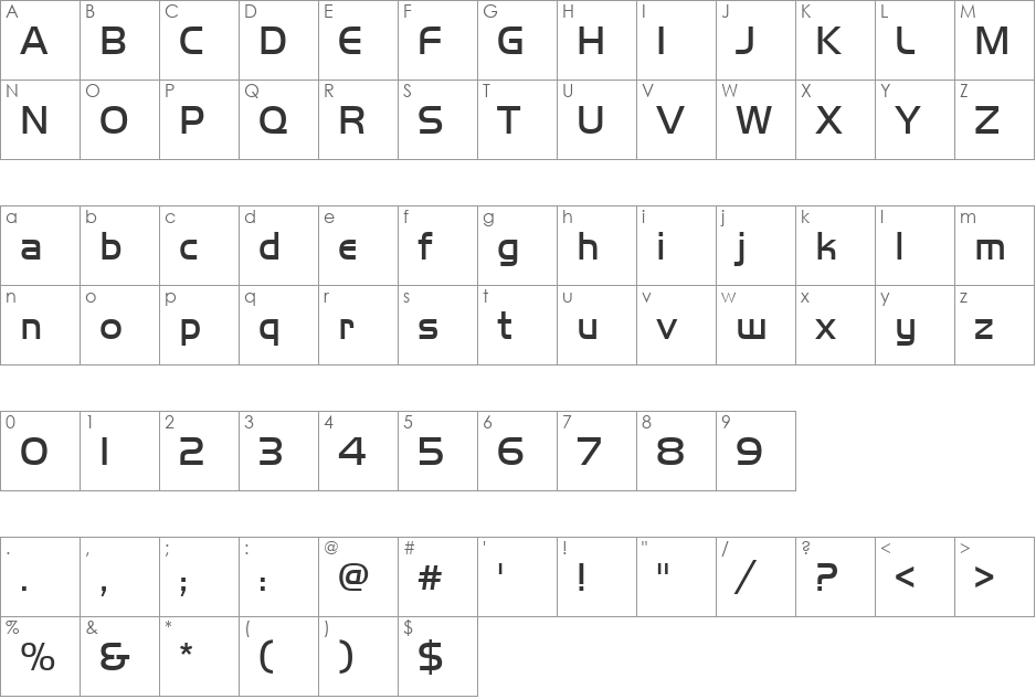 Handel Becker Light font character map preview